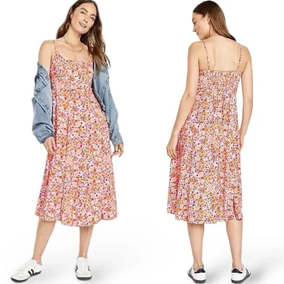 Old Navy Fit & Flare Cami Midi Dress Colorful Spring Flowers NWT - Picture 2 of 6